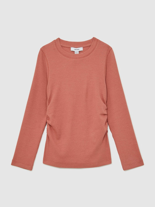 Reiss Best Seller - 13-14 yrs Cotton Ruched Long-Sleeve T-Shirt with Stretch in Rose