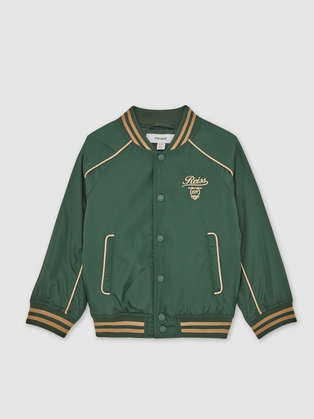 Reiss 3-9 yrs Motor Cars Embroidered Bomber Jacket in Forest Green/Off White