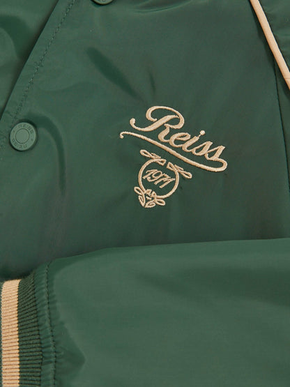 Reiss 3-9 yrs Motor Cars Embroidered Bomber Jacket in Forest Green/Off White