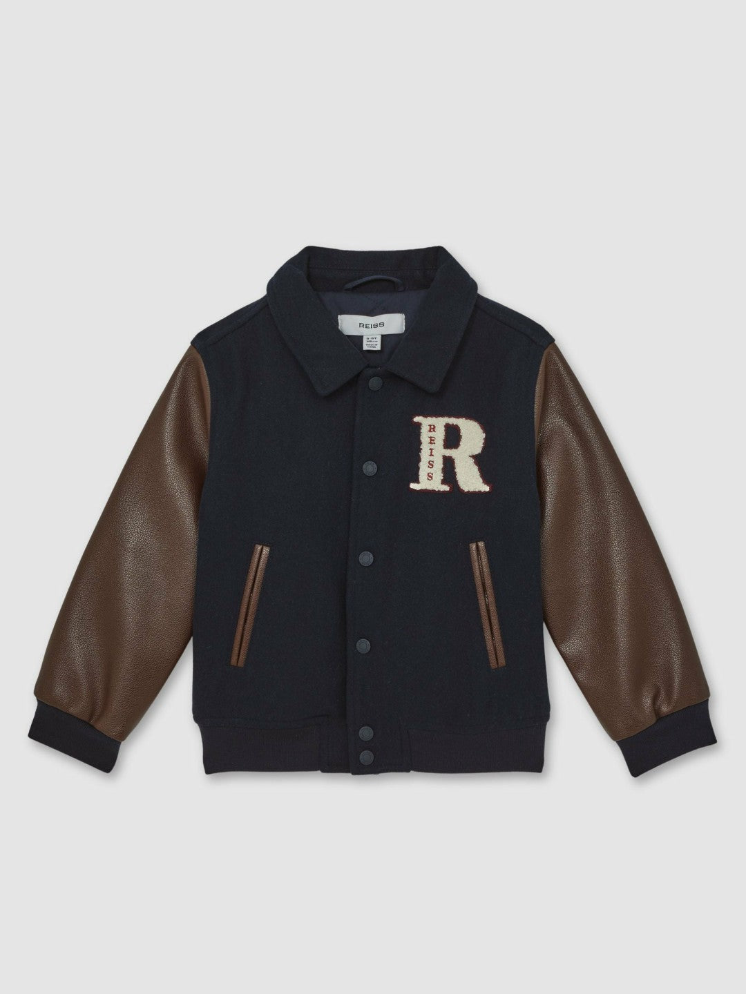 Reiss Savings - 3-9 yrs Motor Cars Press-Stud Bomber Jacket in Navy/Brown
