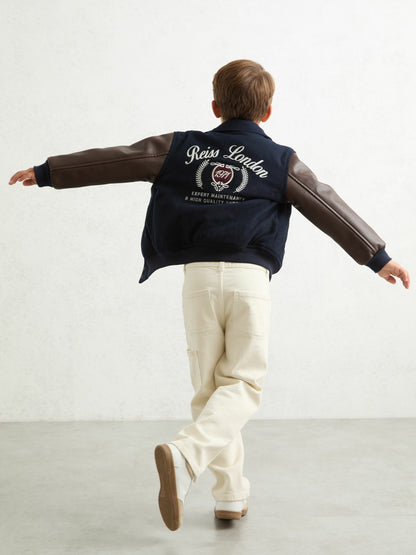 Reiss Savings - 3-9 yrs Motor Cars Press-Stud Bomber Jacket in Navy/Brown