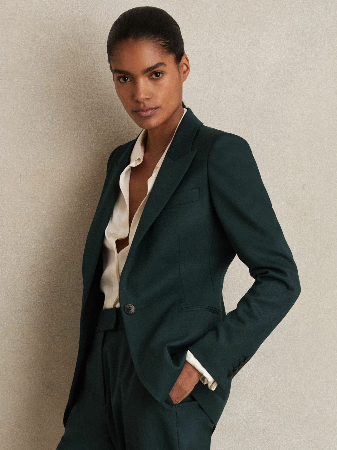 Reiss Sale - Wool-Blend Single-Breasted Suit Blazer in Green