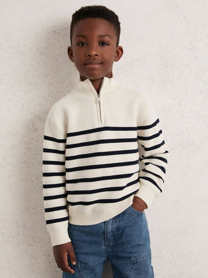 Reiss 13-14 yrs Cotton-Blend Stripe Half-Zip Jumper in White