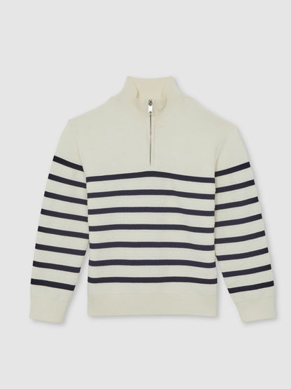 Reiss 13-14 yrs Cotton-Blend Stripe Half-Zip Jumper in White