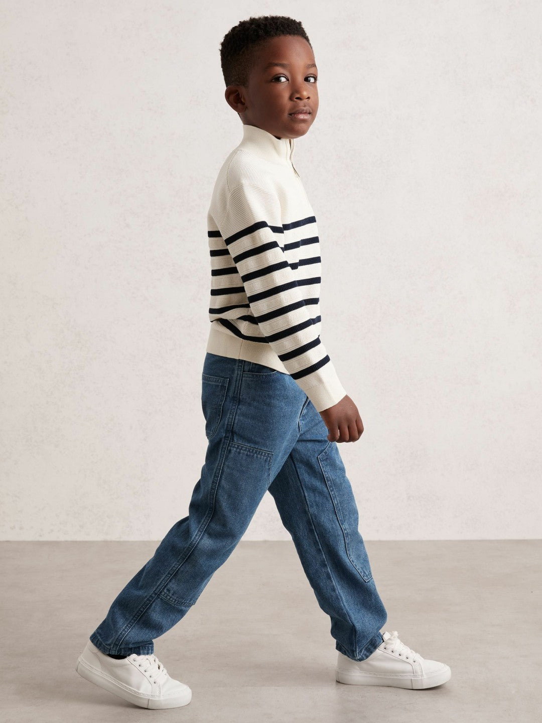 Reiss 13-14 yrs Cotton-Blend Stripe Half-Zip Jumper in White