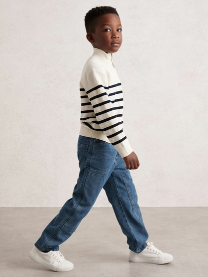 Reiss 13-14 yrs Cotton-Blend Stripe Half-Zip Jumper in White