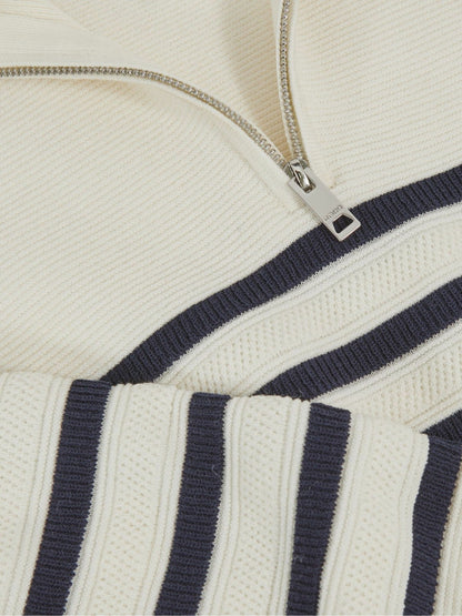 Reiss 13-14 yrs Cotton-Blend Stripe Half-Zip Jumper in White