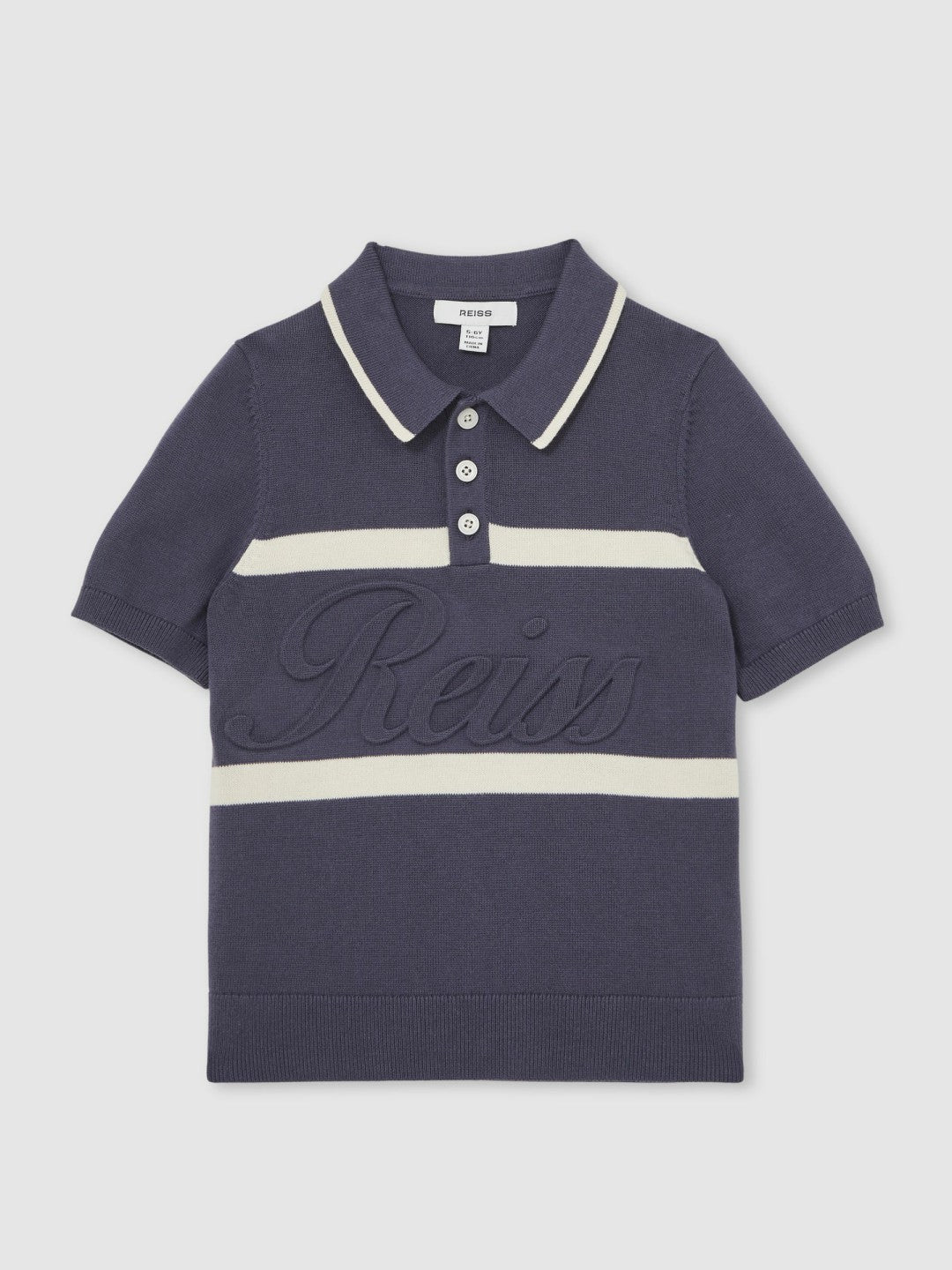Reiss Sale - 13-14 yrs Cotton Logo-Embossed Knit Polo Shirt in Indigo Blue/White