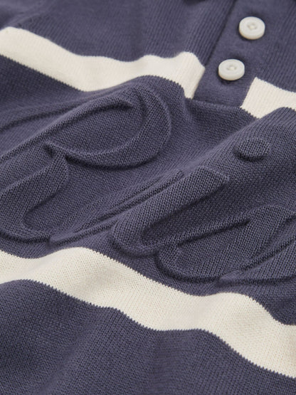 Reiss Sale - 13-14 yrs Cotton Logo-Embossed Knit Polo Shirt in Indigo Blue/White