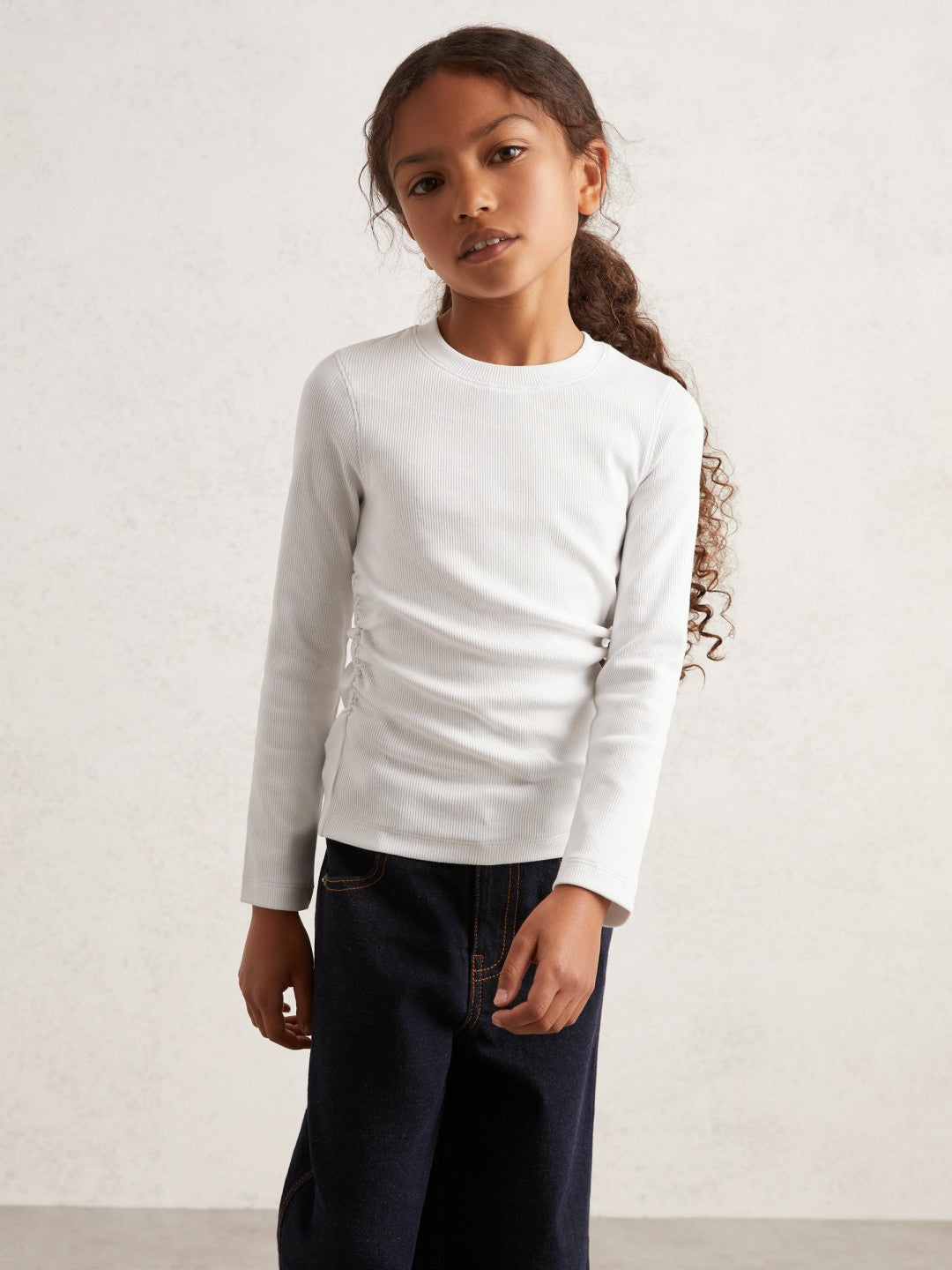 Reiss Savings - 9-13 yrs Cotton Ruched Long-Sleeve T-Shirt with Stretch in Ivory