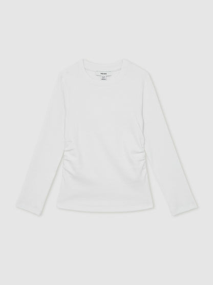 Reiss Savings - 9-13 yrs Cotton Ruched Long-Sleeve T-Shirt with Stretch in Ivory