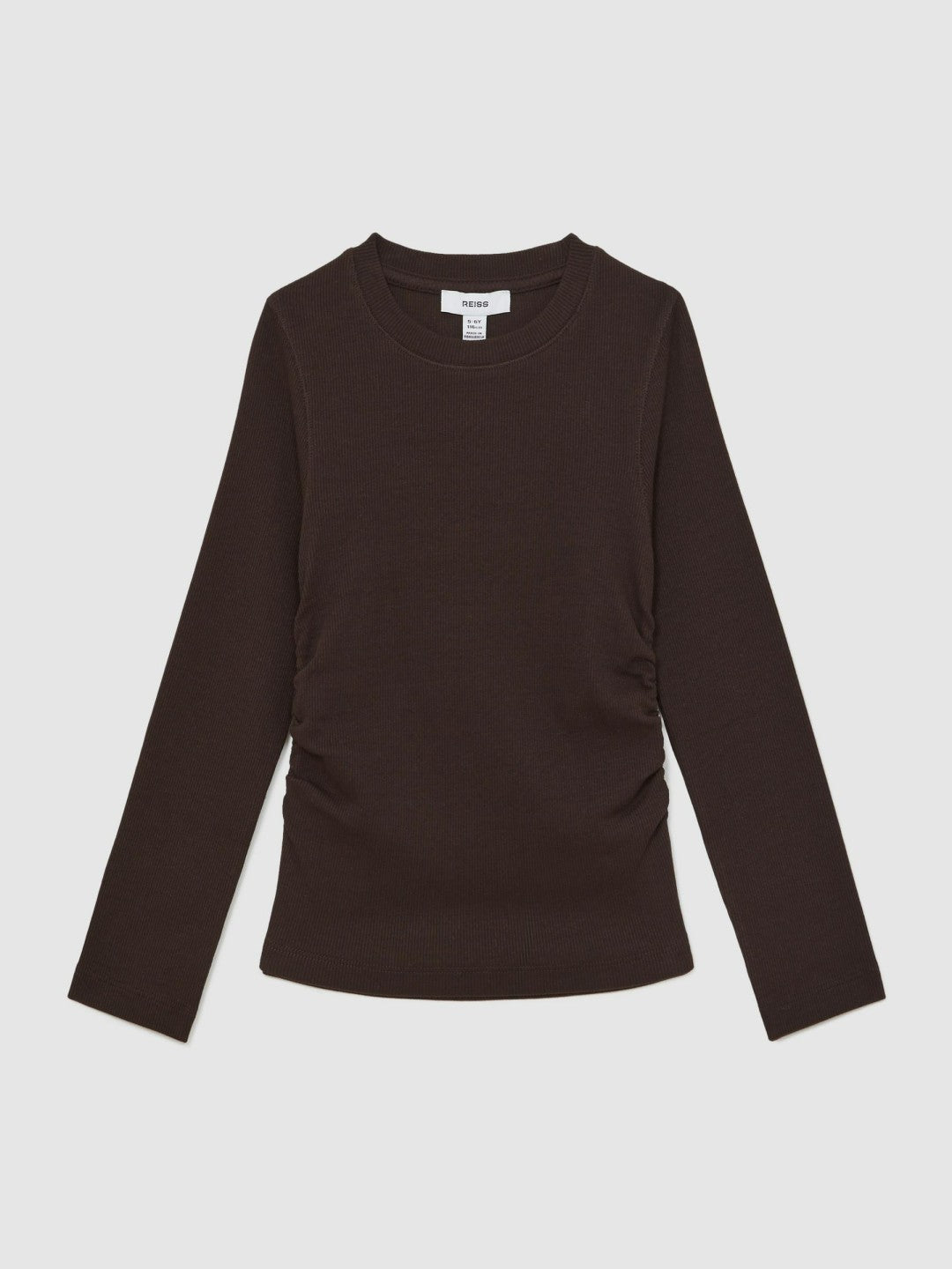 Reiss Value - 9-13 yrs Cotton Ruched Long-Sleeve T-Shirt with Stretch in Chocolate