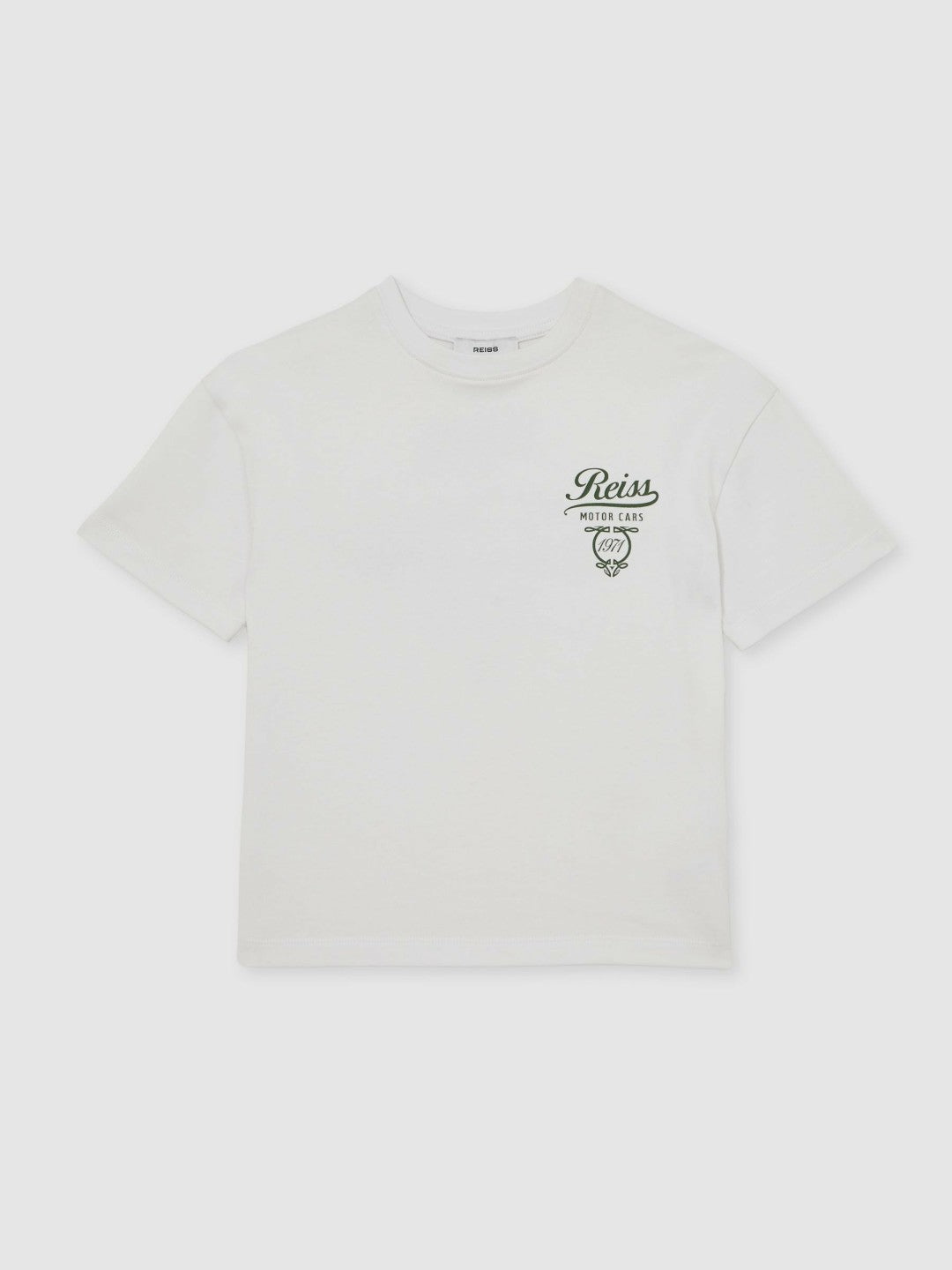 Reiss 13-14 yrs Cotton Motor Cars-Print T-Shirt in White/Green