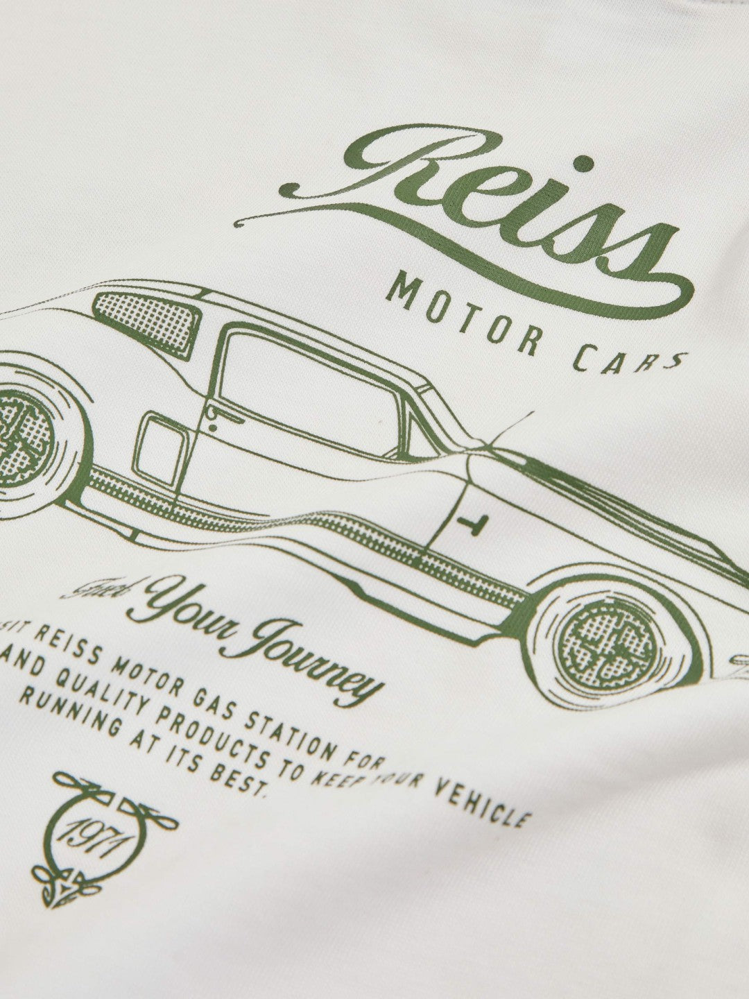 Reiss 13-14 yrs Cotton Motor Cars-Print T-Shirt in White/Green