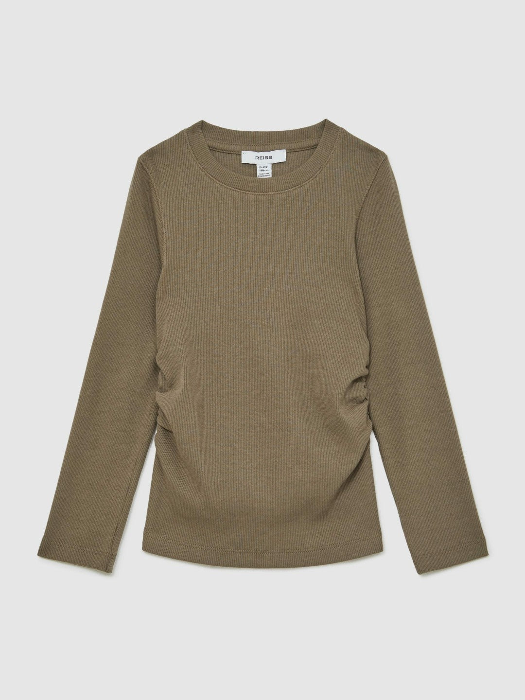 Reiss Value - 9-13 yrs Cotton Ruched Long-Sleeve T-Shirt with Stretch in Khaki
