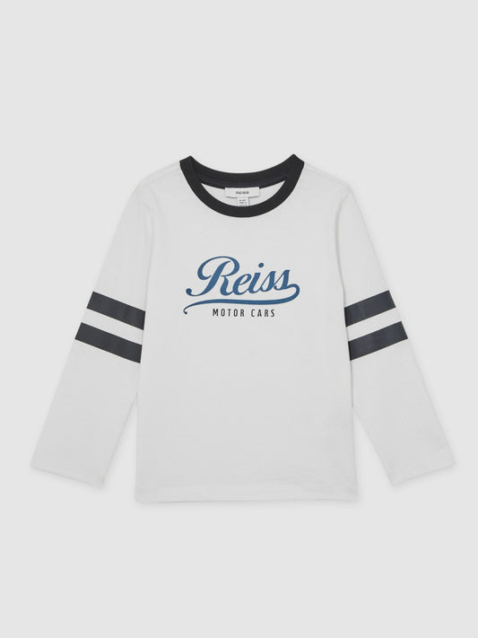Reiss Savings - 13-14 yrs Cotton Motor Cars Logo T-Shirt in White/Blue