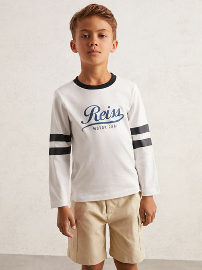 Reiss Savings - 13-14 yrs Cotton Motor Cars Logo T-Shirt in White/Blue
