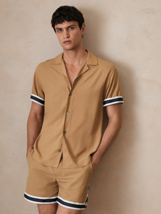 Reiss Sale - | Ché Stripe-Cuff Shirt in Camel
