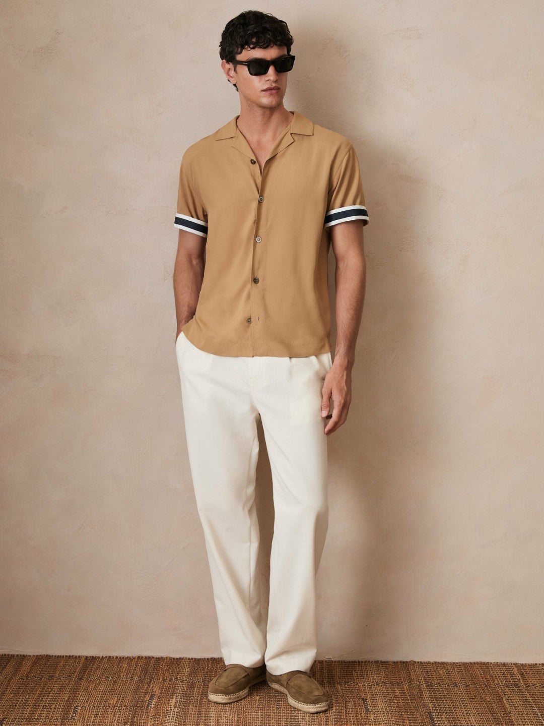 Reiss Sale - | Ché Stripe-Cuff Shirt in Camel