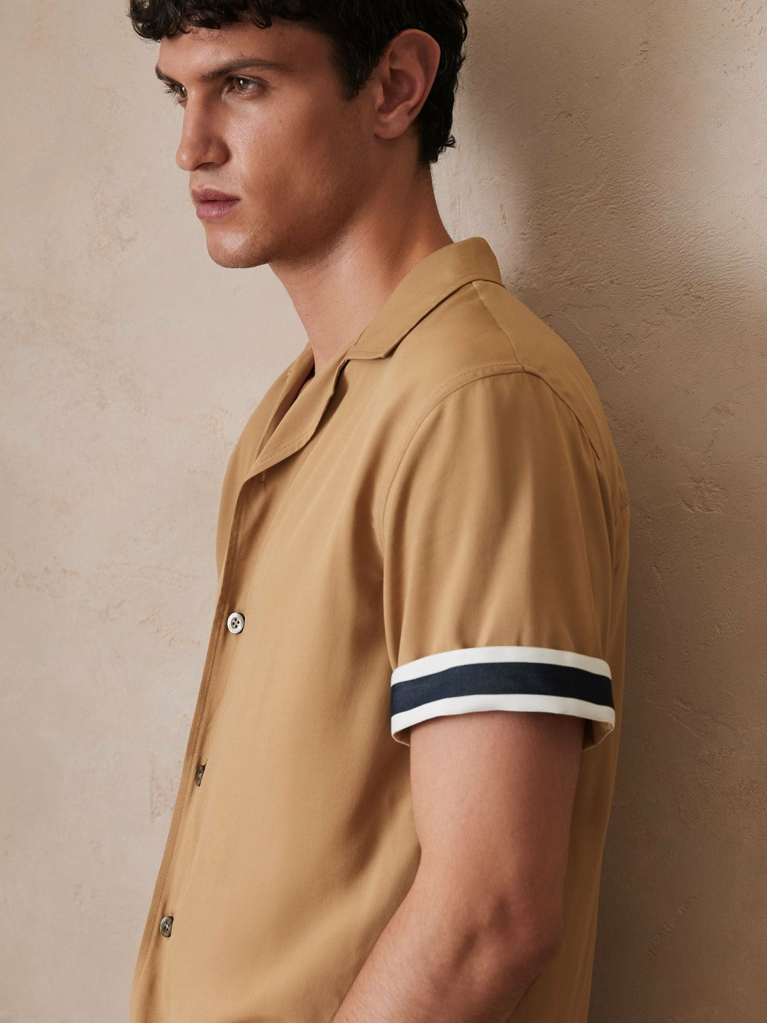 Reiss Sale - | Ché Stripe-Cuff Shirt in Camel