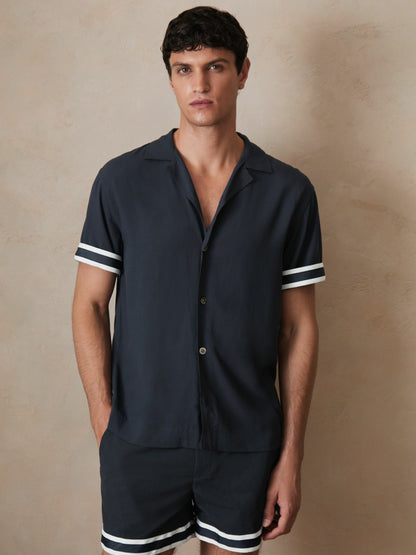 Reiss Offer - | Ché Stripe-Cuff Shirt in Navy