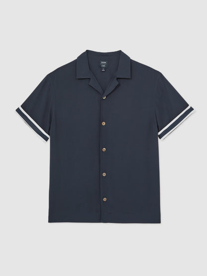 Reiss Offer - | Ché Stripe-Cuff Shirt in Navy