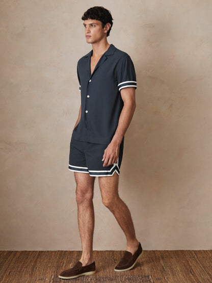 Reiss Offer - | Ché Stripe-Cuff Shirt in Navy