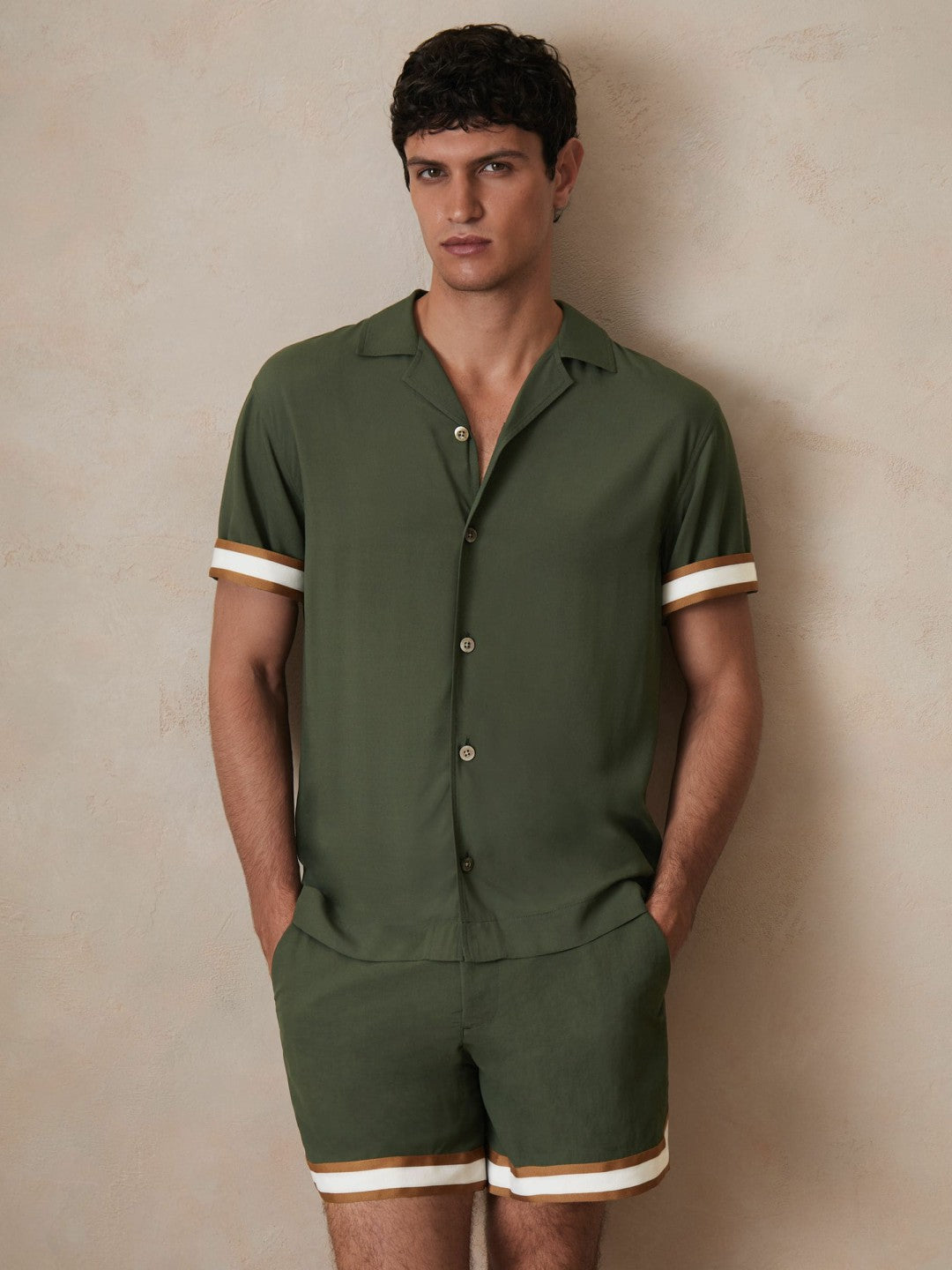 Reiss Value - | Ché Stripe-Cuff Shirt in Pine Green