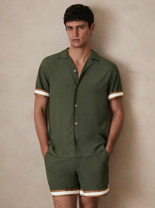 Reiss Value - | Ché Stripe-Cuff Shirt in Pine Green