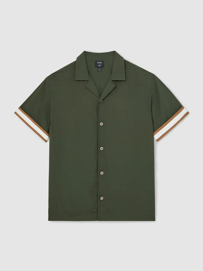 Reiss Value - | Ché Stripe-Cuff Shirt in Pine Green
