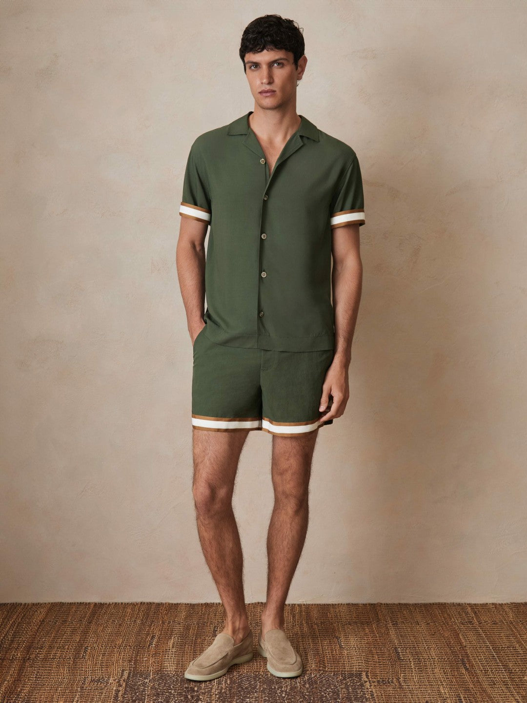 Reiss Value - | Ché Stripe-Cuff Shirt in Pine Green