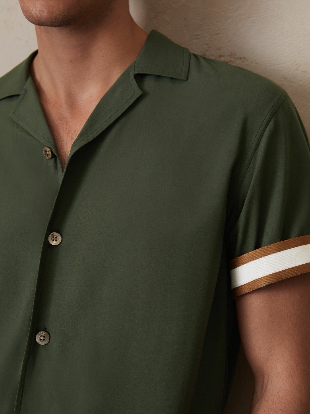 Reiss Value - | Ché Stripe-Cuff Shirt in Pine Green