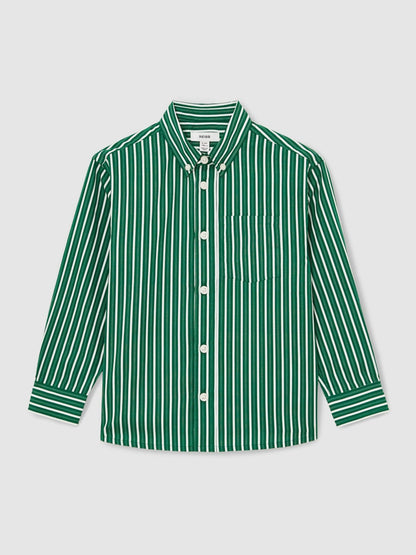 Reiss Savings - 13-14 yrs Cotton-Poplin Striped Oversize Shirt in Green/White