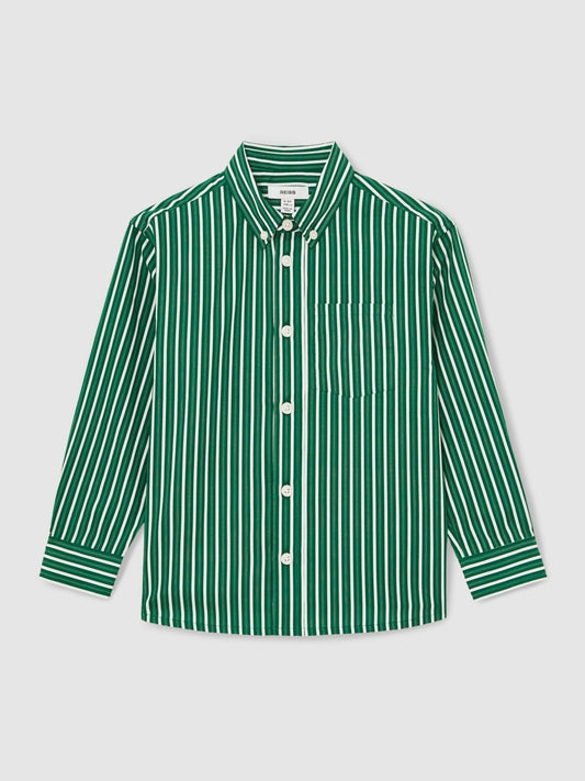 Reiss Savings - 13-14 yrs Cotton-Poplin Striped Oversize Shirt in Green/White