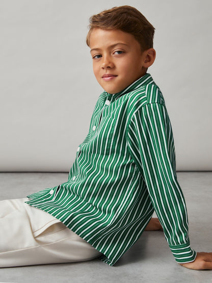 Reiss Savings - 13-14 yrs Cotton-Poplin Striped Oversize Shirt in Green/White