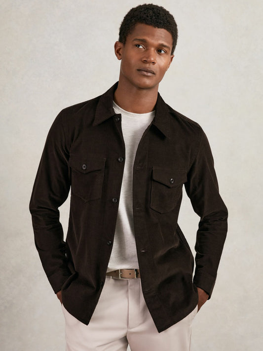Reiss Cotton Corduroy Twin-Pocket Overshirt in Brown