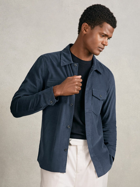 Reiss Cotton Corduroy Twin-Pocket Overshirt in Airforce Blue