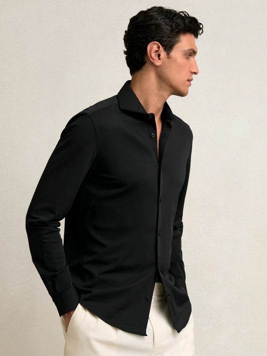 Reiss Stretch Jersey Cutaway-Collar Shirt in Black