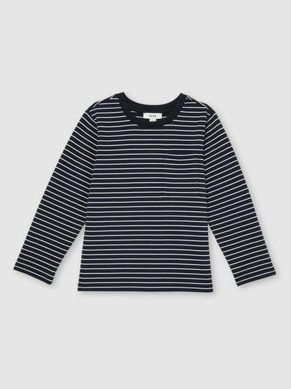 Reiss Best Seller - 13-14 yrs Stretch-Cotton Stripe T-Shirt in Navy/White