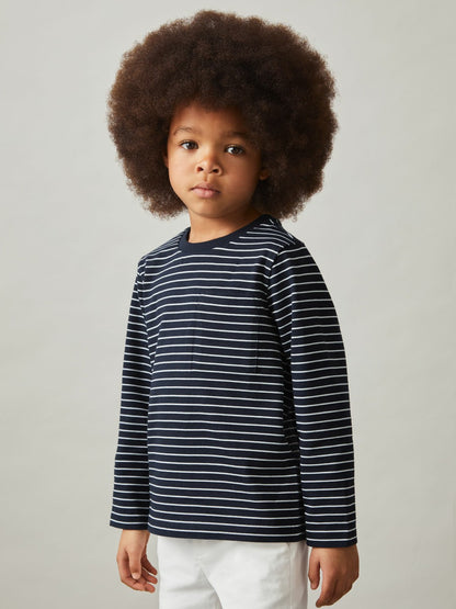 Reiss Best Seller - 13-14 yrs Stretch-Cotton Stripe T-Shirt in Navy/White