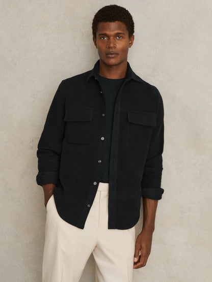 Reiss Popular Choice - Moleskin-Cotton Twin-Pocket Overshirt in Navy