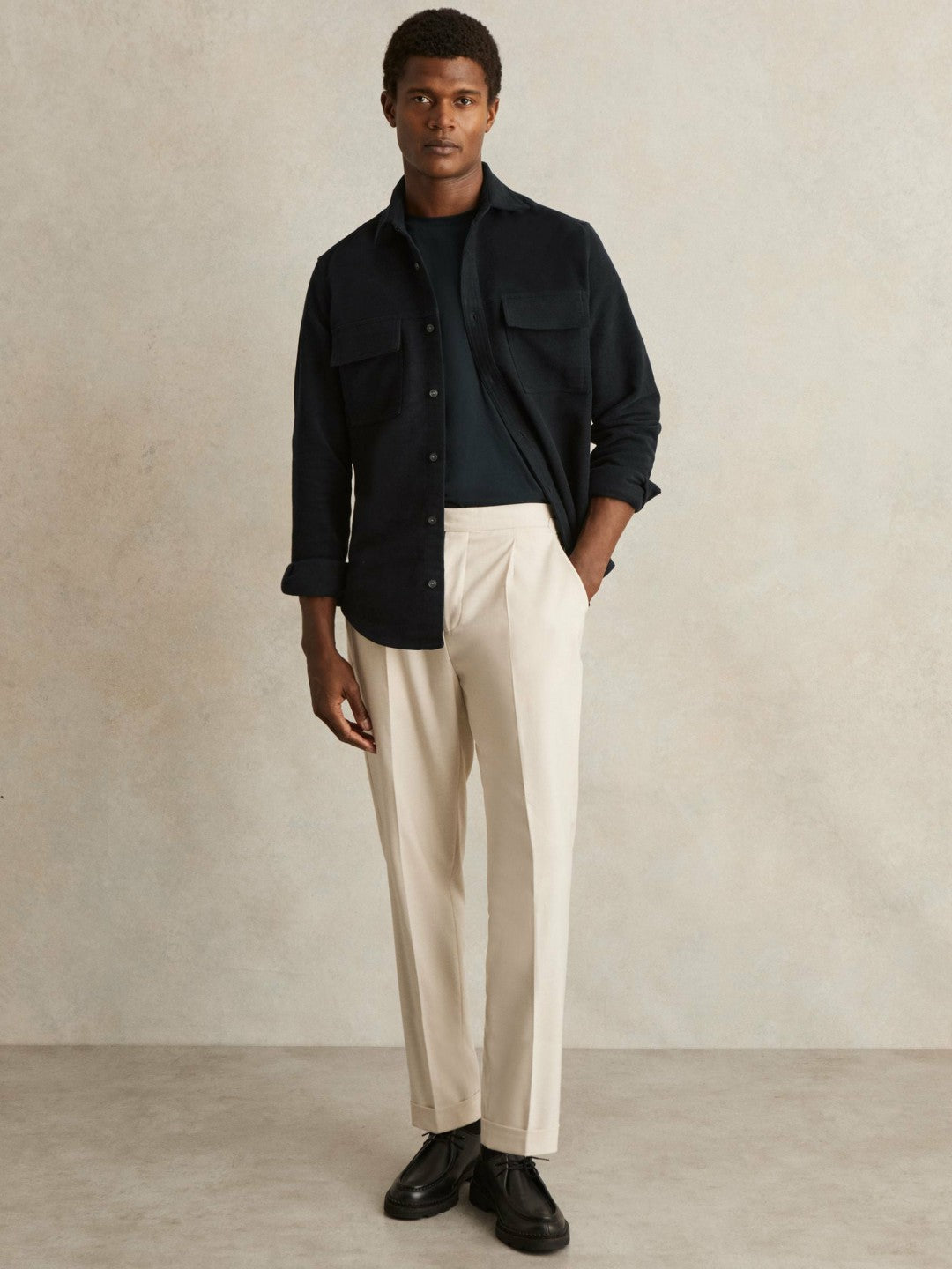 Reiss Popular Choice - Moleskin-Cotton Twin-Pocket Overshirt in Navy