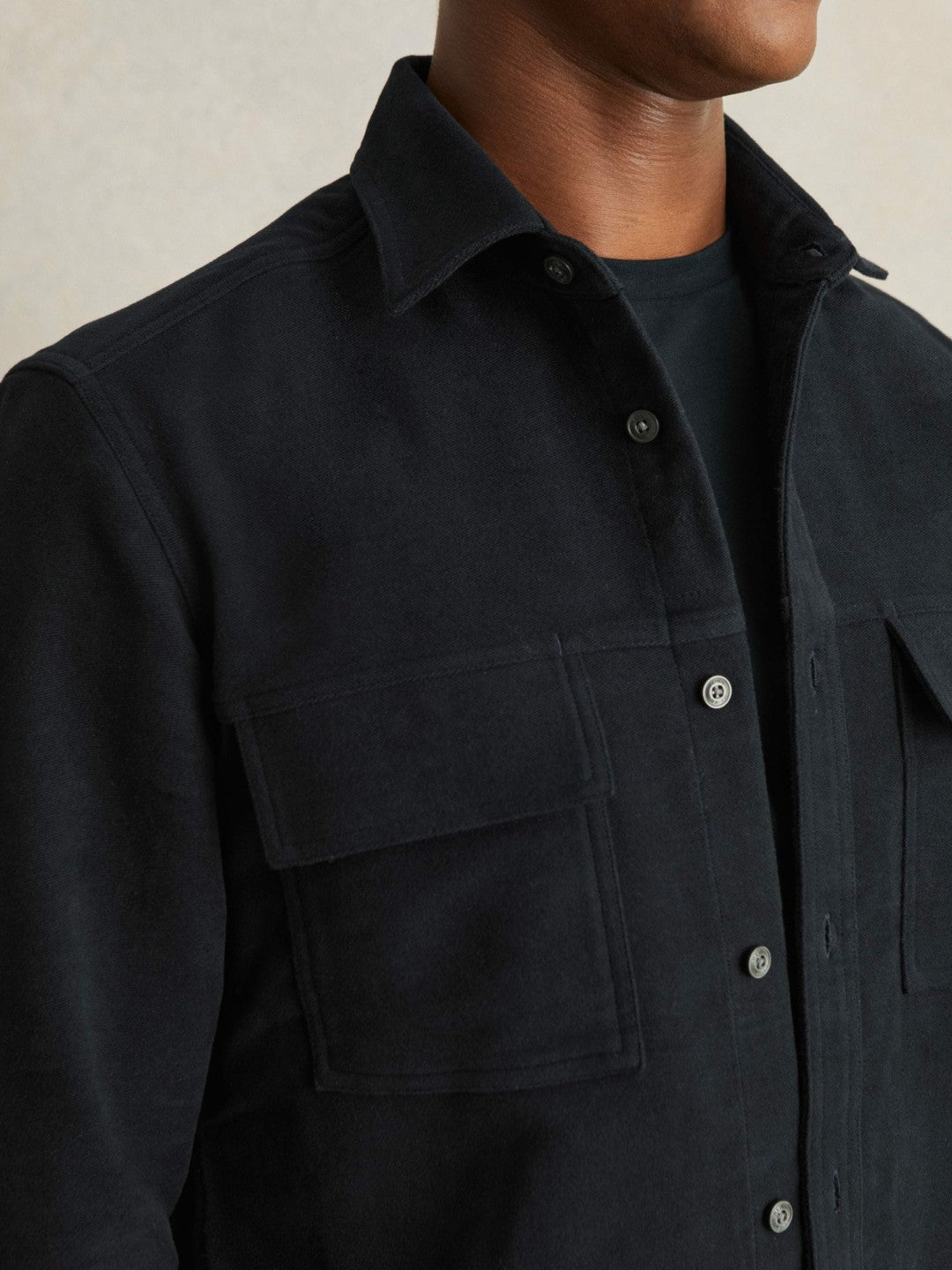 Reiss Popular Choice - Moleskin-Cotton Twin-Pocket Overshirt in Navy