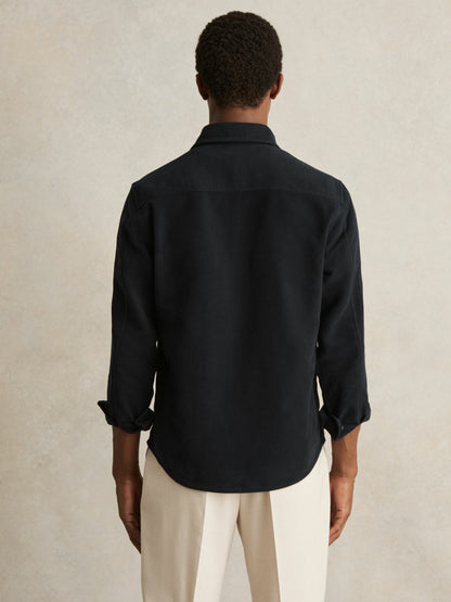 Reiss Popular Choice - Moleskin-Cotton Twin-Pocket Overshirt in Navy
