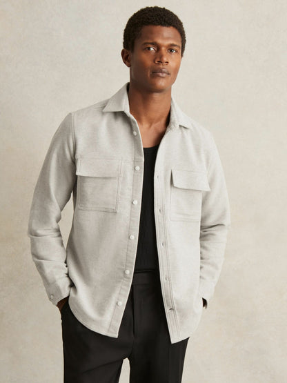 Reiss Value - Moleskin-Cotton Twin-Pocket Overshirt in Soft Grey Melange