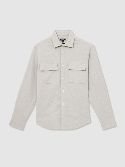 Reiss Value - Moleskin-Cotton Twin-Pocket Overshirt in Soft Grey Melange