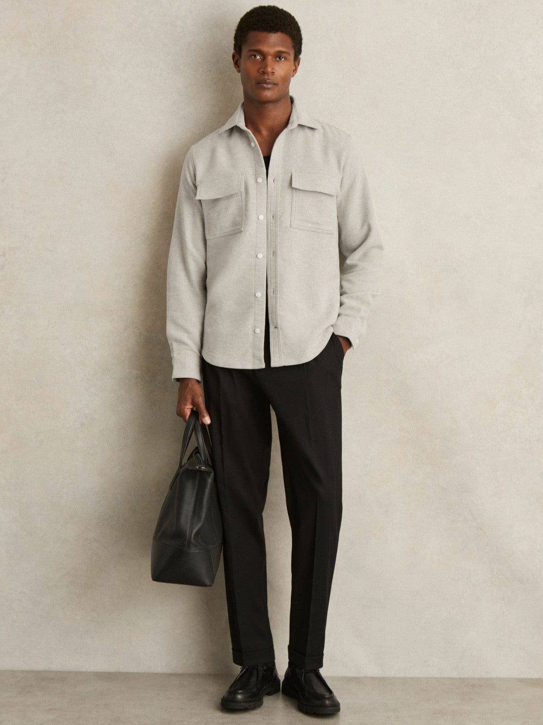 Reiss Value - Moleskin-Cotton Twin-Pocket Overshirt in Soft Grey Melange