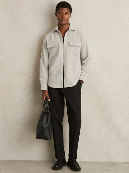 Reiss Value - Moleskin-Cotton Twin-Pocket Overshirt in Soft Grey Melange