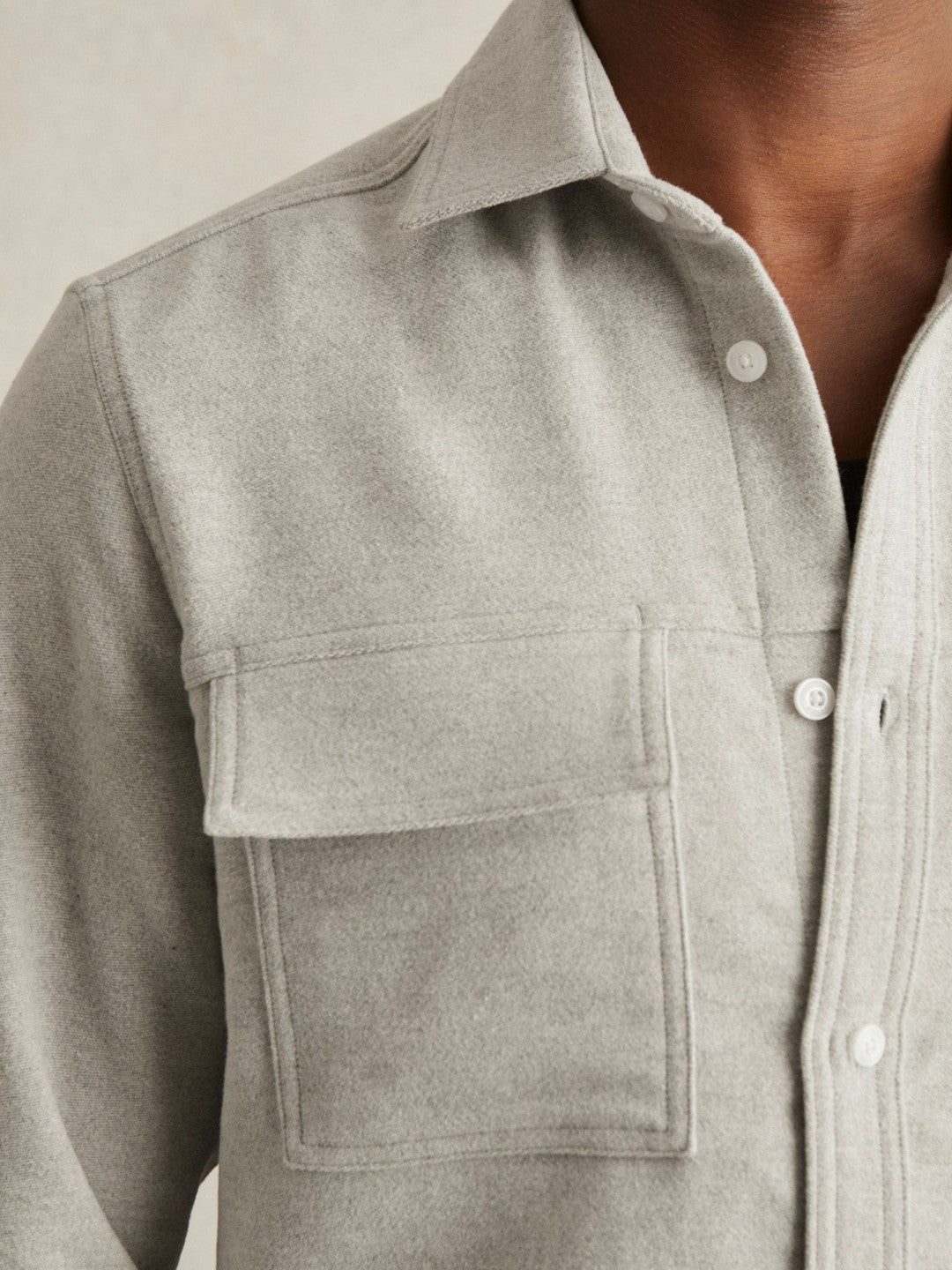 Reiss Value - Moleskin-Cotton Twin-Pocket Overshirt in Soft Grey Melange