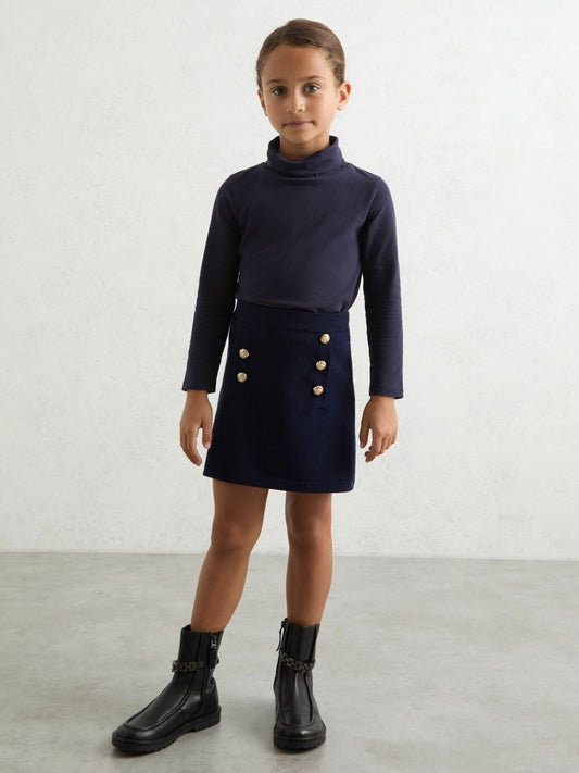 Reiss Savings - 9-13 yrs Cotton-Jersey Roll-Neck Top with Stretch in Navy